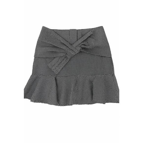 WAYF Gingham Check Mini Skirt Black White Ruffle Hem Bow Detail Size Small - Picture 1 of 11